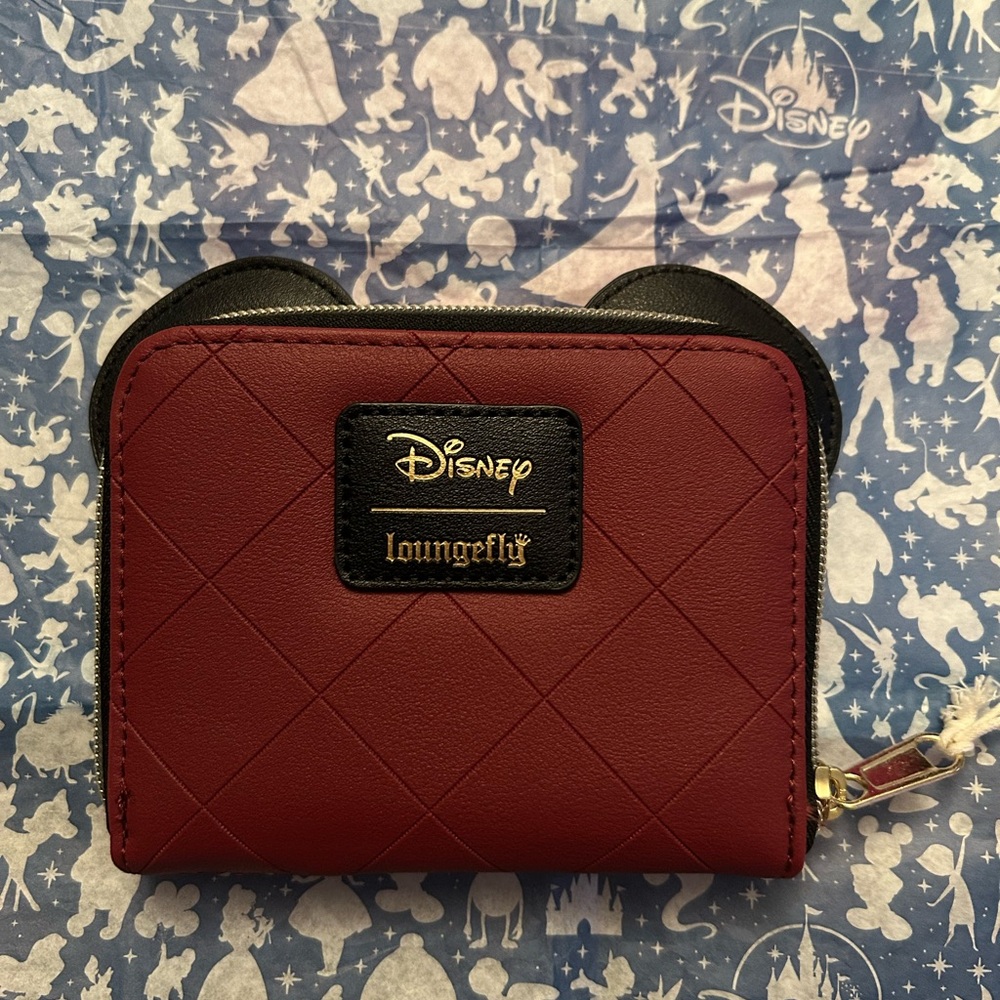 Disney Loungefly Minnie Mouse Burgundy Velvet Bow Mini Zip Wallet - Picture 8 of 10